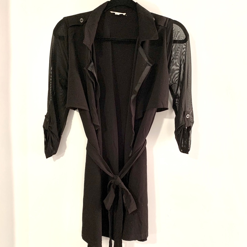 Black Sheer Trench Coat Cardigan
